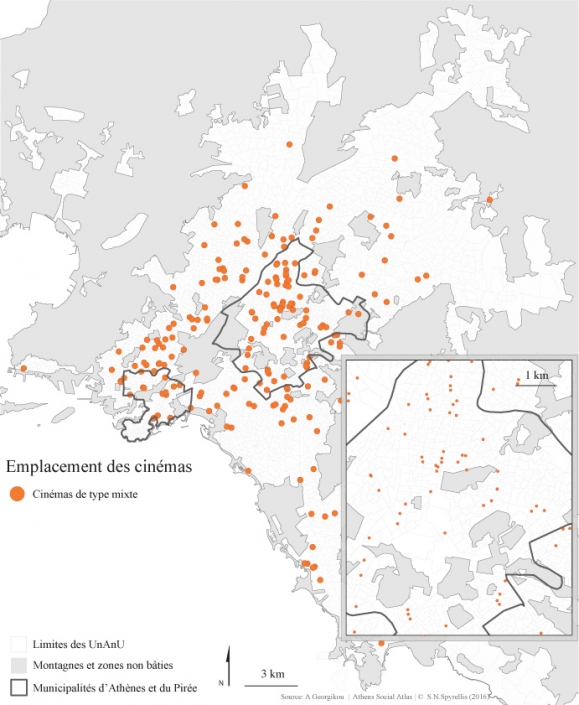 Carte 4 : Emplacement des salles de cinéma de type mixte dans la région du Grand-Athènes entre 1950 et 2014