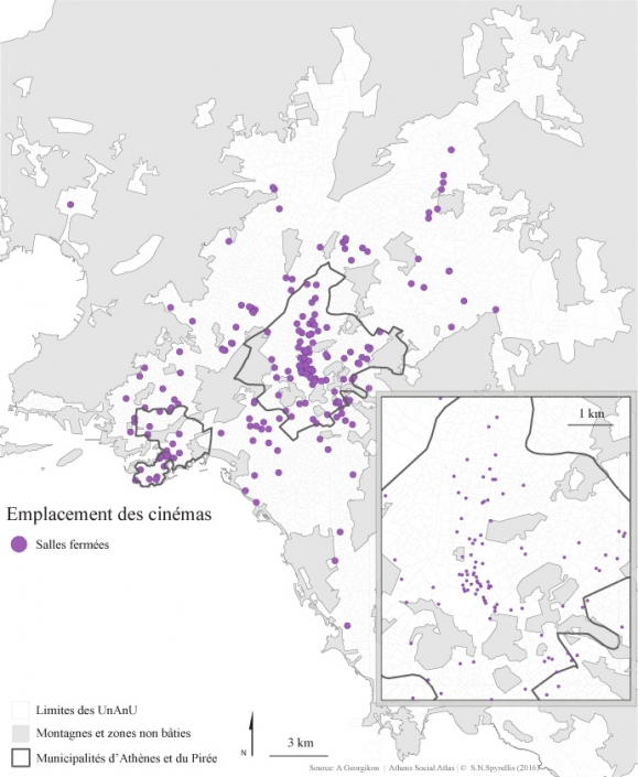 Carte 3 : Emplacement des salles de cinéma dans la région du Grand-Athènes entre 1950 et 2014