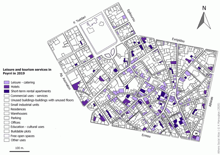 Carte 7: Usages liés aux loisirs et au tourisme à Psyri en 2019